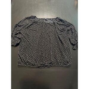 Gap Womens Black White Polka Dot Blouse 3/4 Sleeve Henley Top XXL